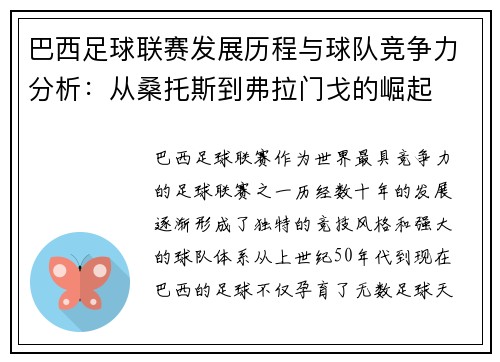 巴西足球联赛发展历程与球队竞争力分析：从桑托斯到弗拉门戈的崛起