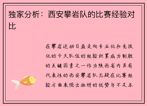独家分析：西安攀岩队的比赛经验对比