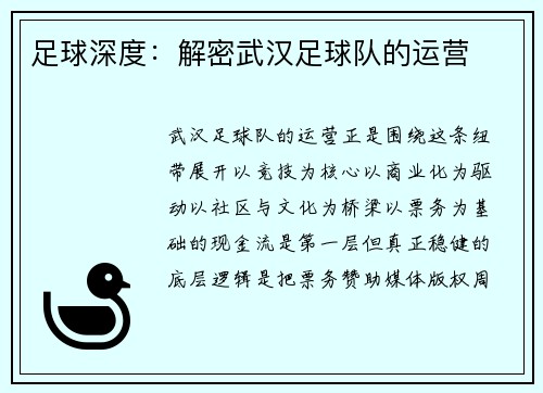 足球深度：解密武汉足球队的运营