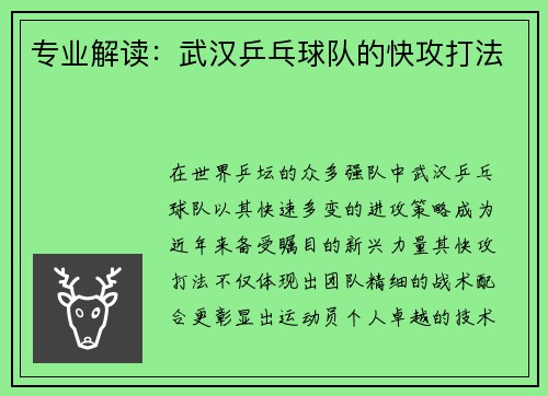 专业解读：武汉乒乓球队的快攻打法